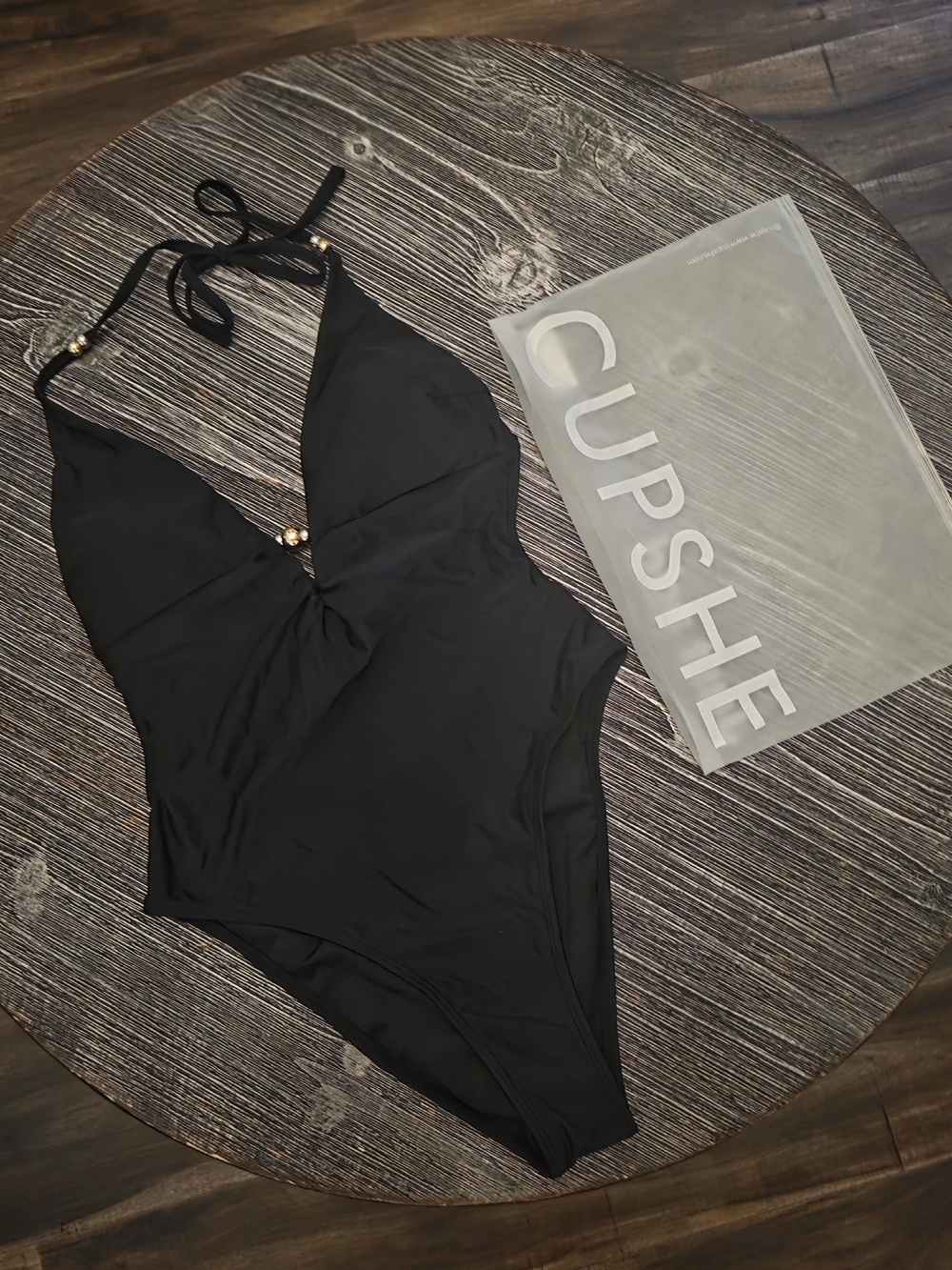 CUPSHE Black One-Piece Halter Swimsuit